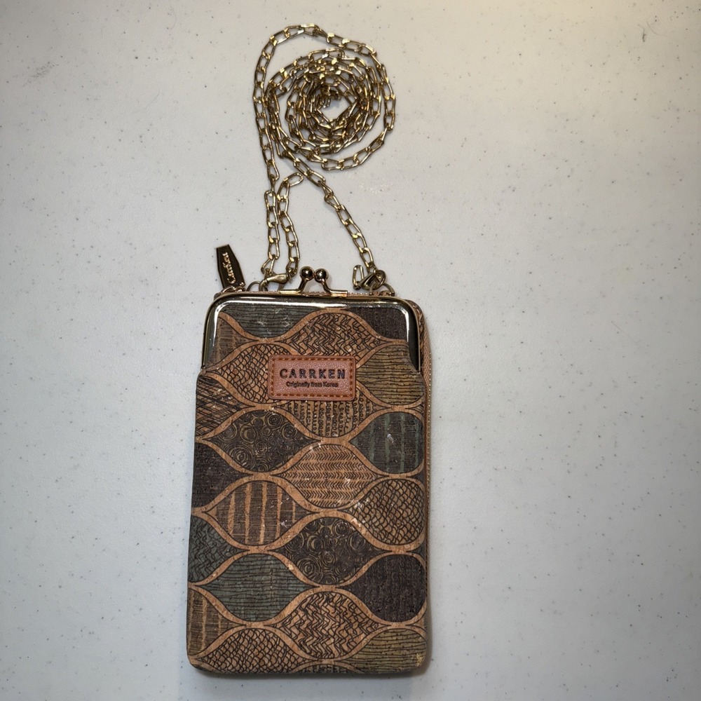 Carrken‎ Crossbody Wallet Purse Cork Pattern Brown Faux Leather bag